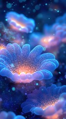 Fototapeta premium Ethereal Blue Flowers Glowing with Warm Light in a Dreamlike Underwater Garden Setting