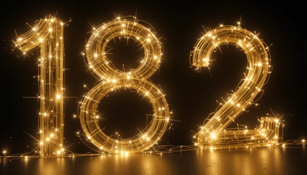 Sparkling Golden Number 182 Festive New Year Celebration Design