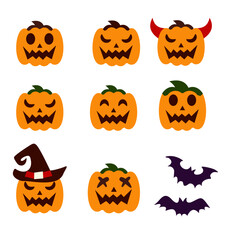 set of halloween pumpkins vector
