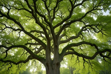 Fototapeta premium araffe tree with green leaves and branches in a park