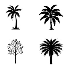 Naklejka premium Tree Silhouette Vector Set . Seasonal Tree Icons, Coconut palm tree icon, Nature Illustration.