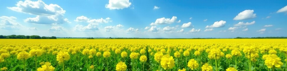 Obraz premium Sugar beet field with blue sky and white clouds, canola, farming