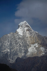 Majestic mountain climbing adventure himalayas travel guide scenic landscape elevated view nature exploration