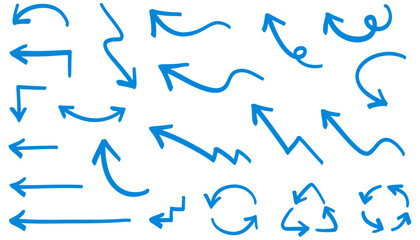 手描き矢印イラストセット　青