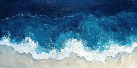 A mesmerizing abstract painting in blues captures attention with its rich texture—darker blue at the top transitions to a softer hue below, inviting a tactile gaze