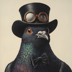 Cute Old School Style Pigeon in a dapper hat, sepia, gangster vibe, peaky blinders