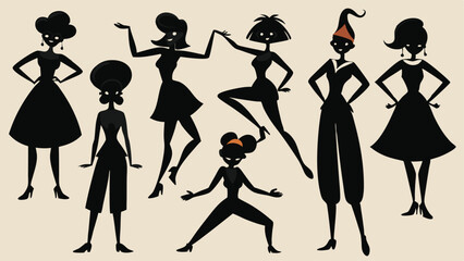 Elegant Female Silhouettes Featuring Diverse Women's Profiles & Fashion in Modern and Classic Styles