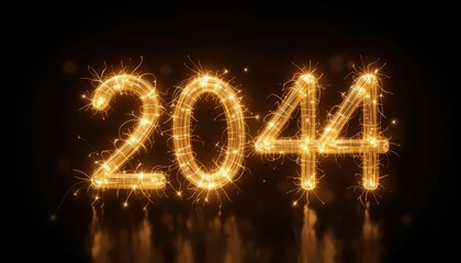 Sparklers Forming the Year 2044 New Year Celebration Golden Sparkler Lights Digitally Created