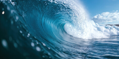 Ocean Wave Curl: Teal Water and White Foam