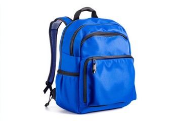 Blue Backpack Isolated on White - A vibrant blue backpack, perfect for school or travel, is shown against a clean white background. Durable and stylish