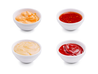 Different sauces served in small bowls ready for tasting