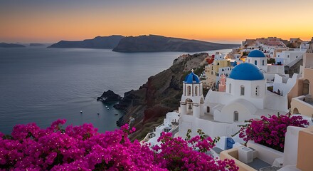 Fototapeta premium Blue Domed Churches of Oia at Sunset