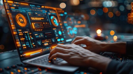 AI Artificial Intelligence technology for data analysis, research, planning, and work generate. Man uses a laptop and AI assistant dashboard.