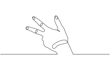 Continuous line drawing of index and middle finger, Human hand raised index and middle fingers - one line drawing vector. peace gesture concept.
