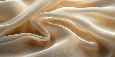 Fototapeta premium Soft golden silk fabric elegantly draped with flowing curves and gentle folds showcasing its luxurious texture