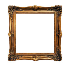 An ornate, vintage picture frame with intricate details and a golden finish. transparent background