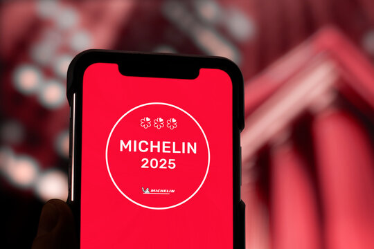 Guilherand-Granges, France - February 18, 2025. The Michelin Guide is a prestigious restaurant rating system awarding stars to top dining establishments worldwide for excellence in cuisine.