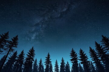 starry sky with a forest of trees in the foreground