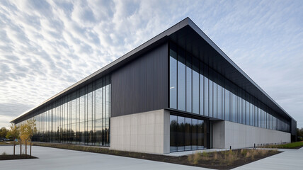 Fototapeta premium 金属とコンクリートが織りなすシャープなモノトーン建築