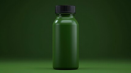 Green bottle on solid green background showcasing a clean and modern design ideal for beverage packaging and eco-friendly products