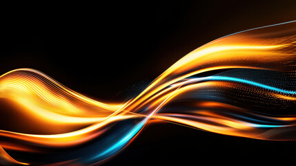 Dynamic abstract image of flowing orange and blue light waves