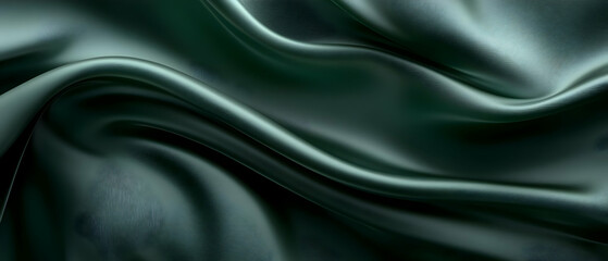 Fototapeta premium Dark green silk fabric drapes. Design background