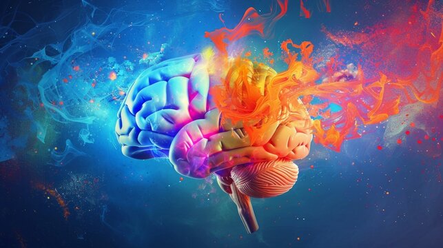 Abstract background with brain image in bright colors, suitable for scientific articles, educational materials and medical blogs.