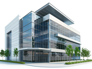 Fototapeta premium Modern corporate building with glass facade and greenery