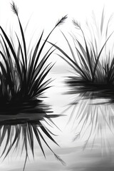 Obraz premium Minimalistic Grayscale Watercolor, Stylized Meadow Grasses, Soft Texture, Gentle Background