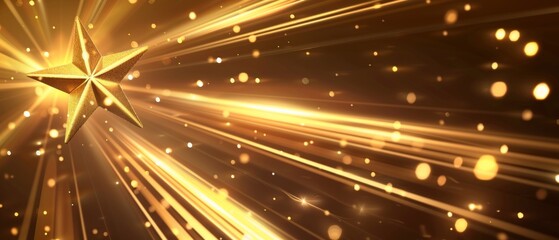 Fototapeta premium Gold background with stars and glowing rays effect, ideal for Christmas cards, festive banners and packaging design.