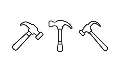 Simple Black Line Art Illustration of Three Hammers, icons, logos, vector illustration