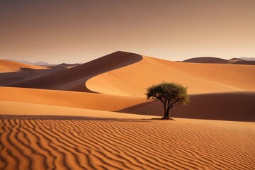 arafed tree in the desert with sand dunes in the background