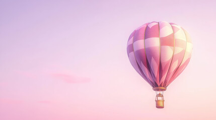 Obraz premium A hot air balloon with abstract geometric patterns in earthy tones, floating in a calm lavender sky