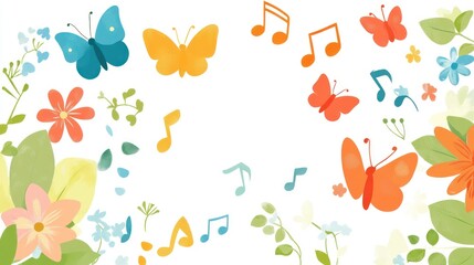 Floral Music Background, Butterflies, Springtime, Decor, Soft Colors, Cute design