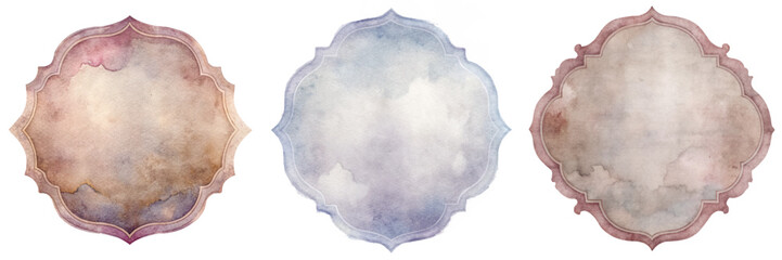 Soft watercolor textures, decorative frames, pastel colors, elegant design elements, artistic backgrounds, versatile for branding.