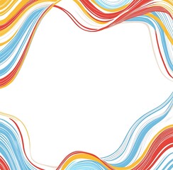 Obraz premium Minimalist abstract Simple vector border design with blue, red, and yellow wavy lines on a white background