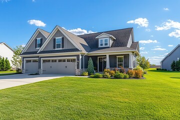 Modern Suburban Home With Sharp Architectural Details in Illinois. Generative AI