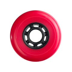 New red roller skating wheel on white background, studio shot