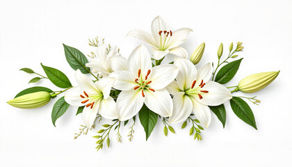 Fototapeta premium Elegant lily arrangement design, floral beauty on white background