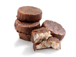 Rice cakes covered with chocolate, close up, studio shot