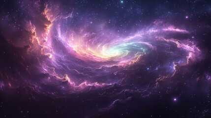 Obraz premium Abstract wallpaper mimicking the Northern Lights with swirls of green and violet against a starry sky