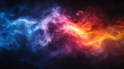 Obraz premium Abstract wallpaper of flowing smoke in vivid rainbow colors against a black void