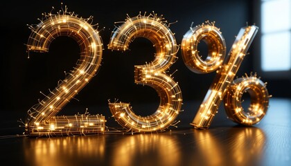 Illuminated 23 Percent Off Sale Sign Festive Sparkling Lights Discount Offer