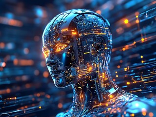 AI head, circuits, digital future