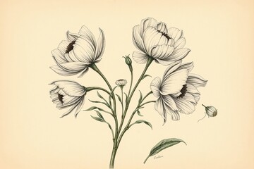 Obraz premium Vintage botanical illustration of blooming flowers