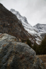 Rocky terrain and majestic mountains alpine region nature photography outdoor adventure close-up perspective natural beauty