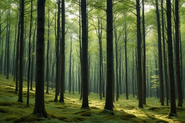 Fototapeta premium there is a forest with a lot of trees and moss