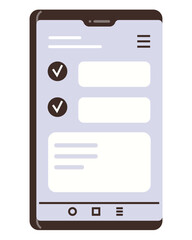 Task management interface on smartphone screen featuring checkmarks for completed tasks, blank text fields, and navigation icons. Ideal for productivity, to-do lists, organization, apps, UI design