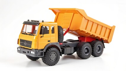 Yellow Dump Truck Toy on White Background