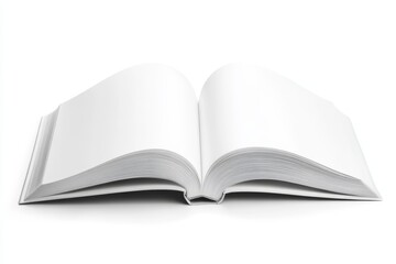 Fototapeta premium Open blank book pages on white background, studio shot, publishing mock-up